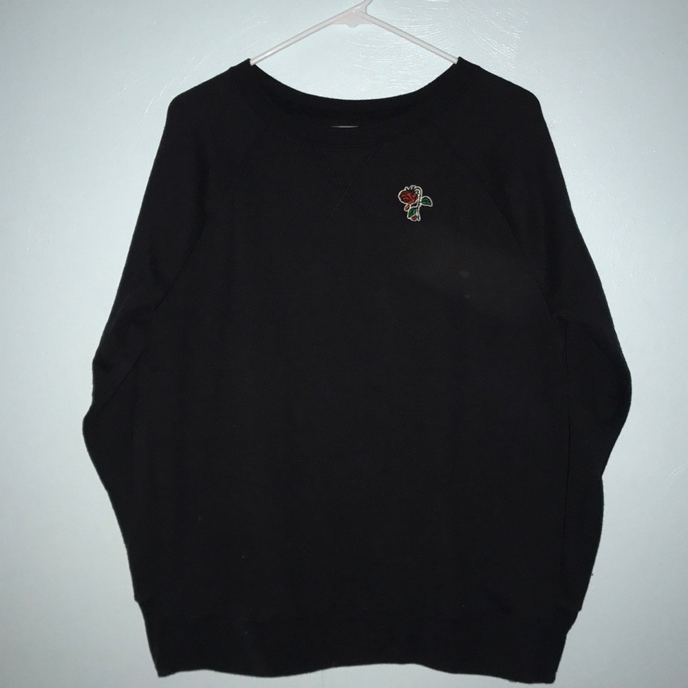 black champion sweater with rose embroidery